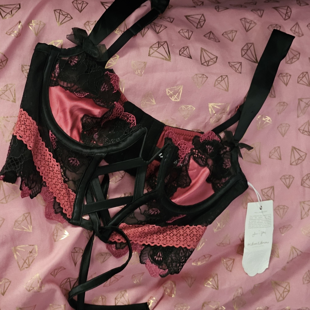 For Love And Lemons Black and Pink Lace Bra